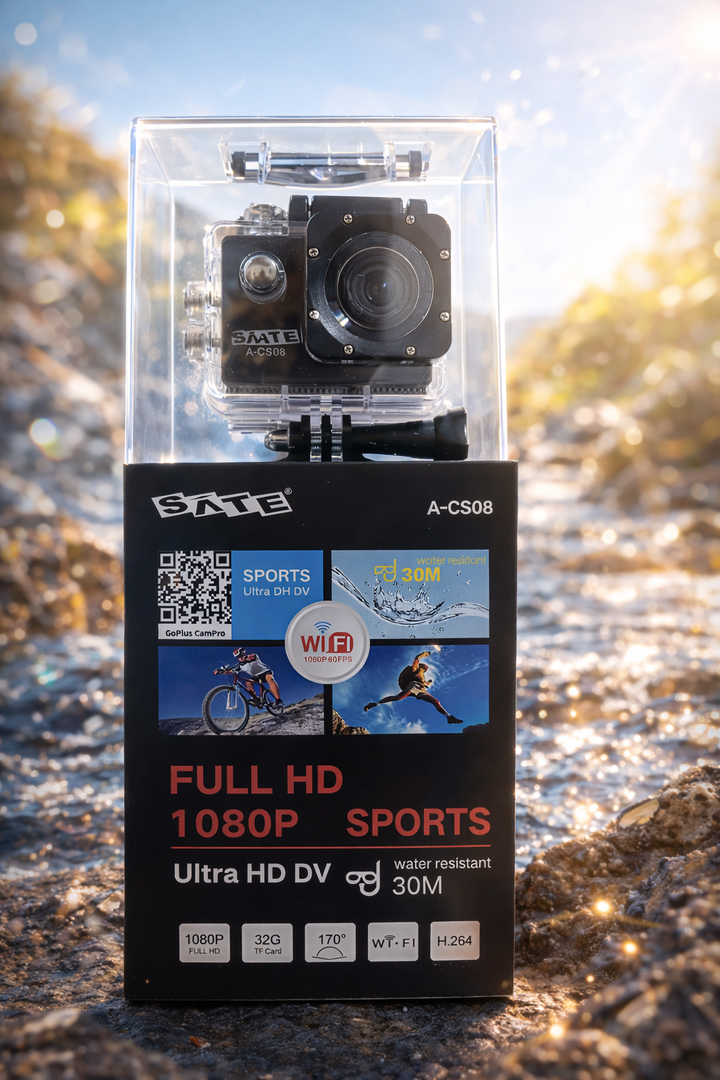 Cámara deportiva full hd 1080p resistente al agua con wifi sate a-cs08