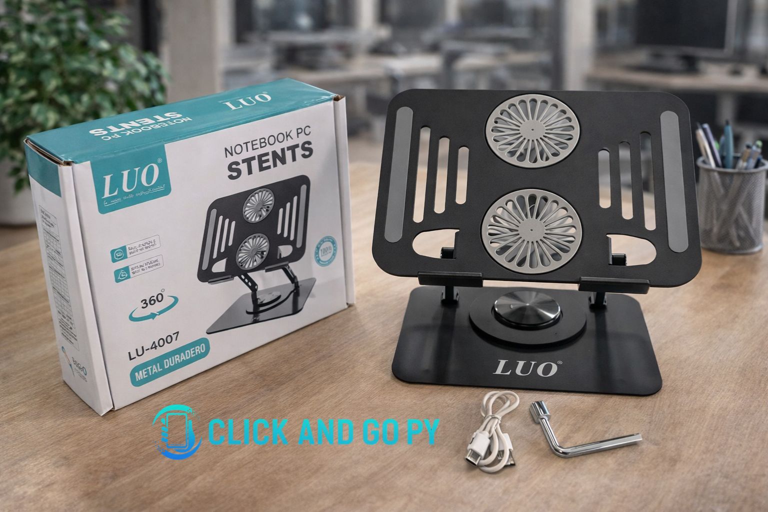 Soporte para notebook Luo LU-4007 con cooler metálico ajustable 360°
