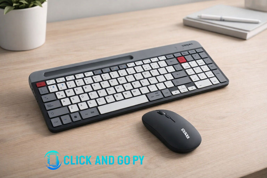 Teclado y mouse kit inalámbrico dual bluetooth + 2.4ghz Sate AK-622G gris/negro